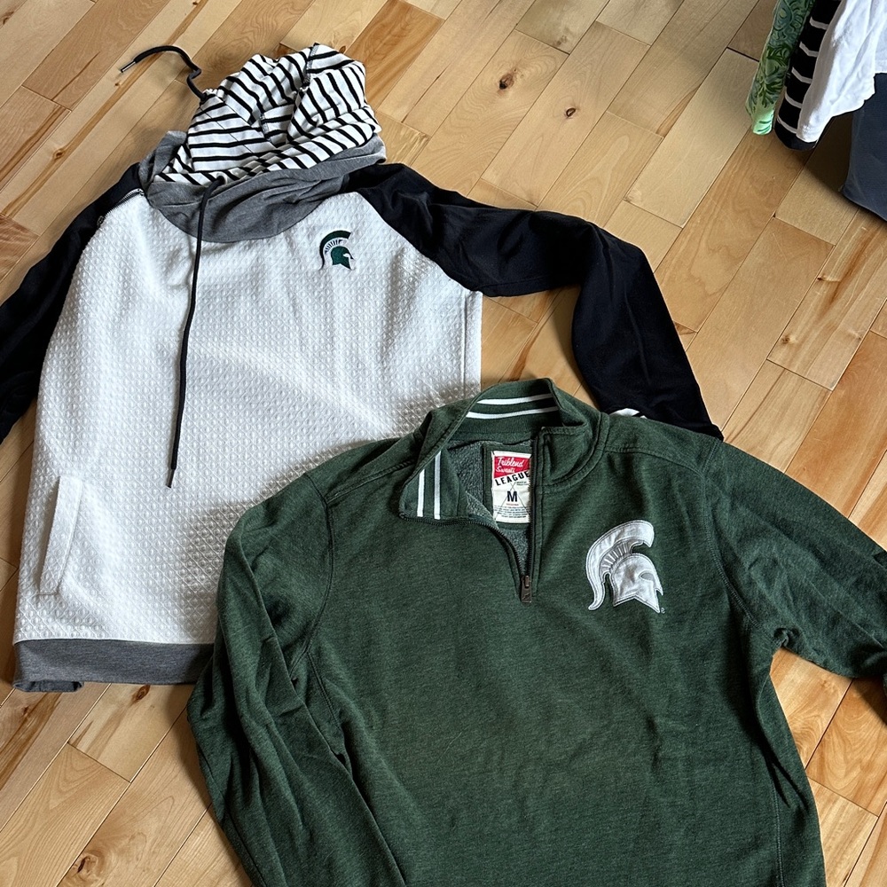 2 great Green and White Women’s MSU sweatshirts